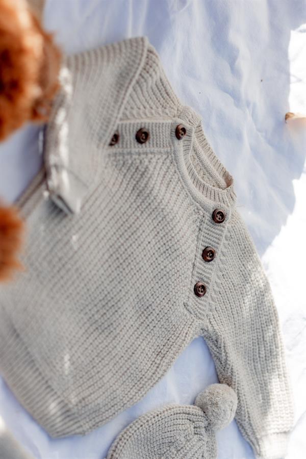 Triko Bereli Yandan Düğmeli Alt Üst Takım Bebek Set Kahverengi