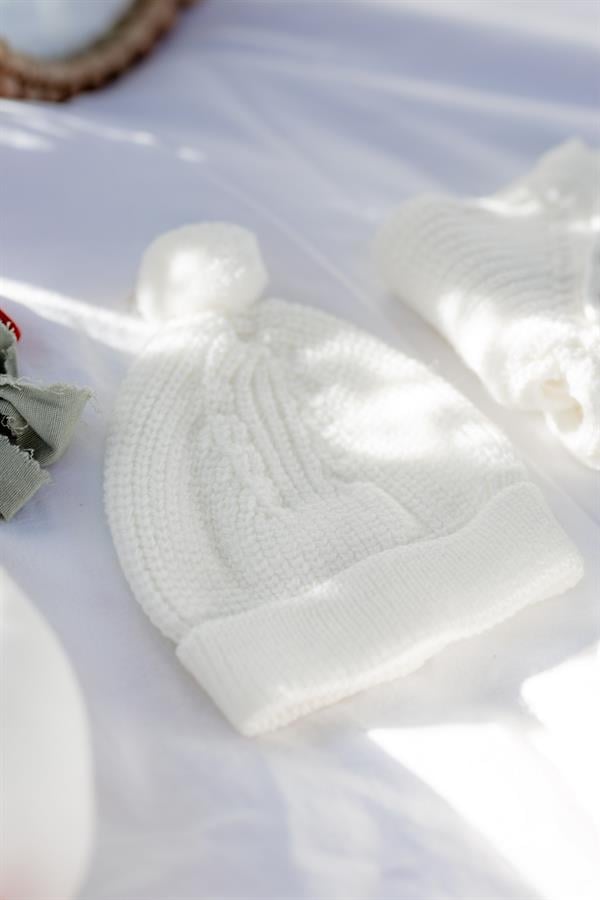 Triko Bereli Yandan Düğmeli Alt Üst Takım Bebek Set Ekru