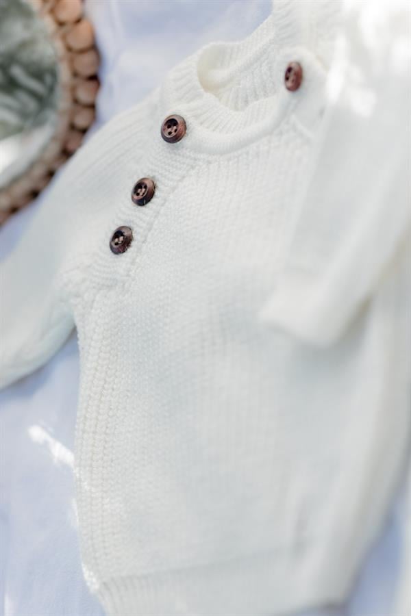 Triko Bereli Yandan Düğmeli Alt Üst Takım Bebek Set Ekru