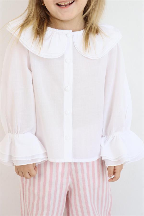 Yaka Detaylı Kız Çocuk Gömlek Ekru