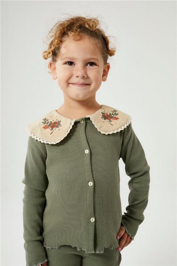 Yakası Nakışlı Fitilli Takım Yeşil