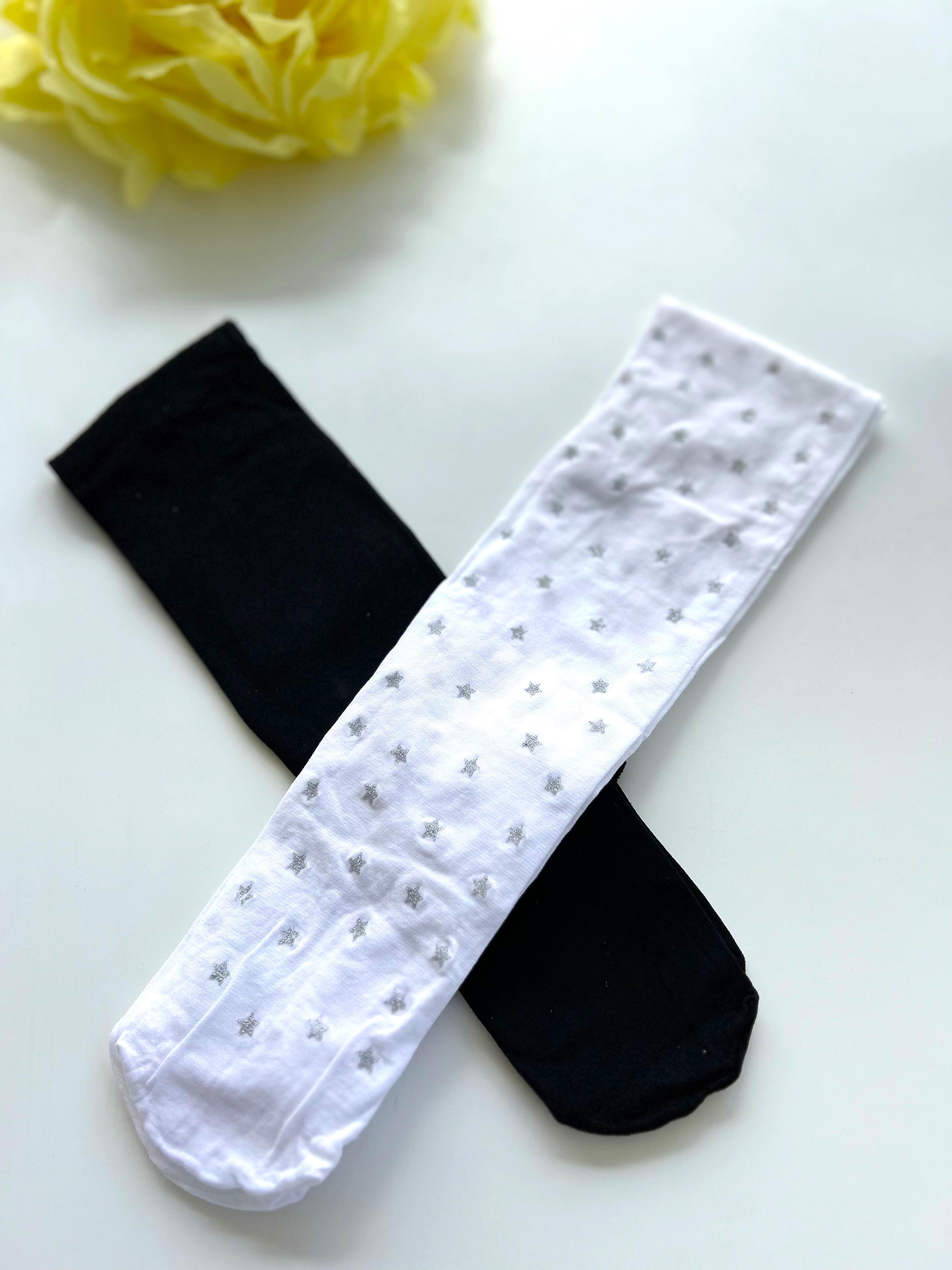 40 Denye Simli  Gri Yıldız Desenli Külotlu Çorap Siyah