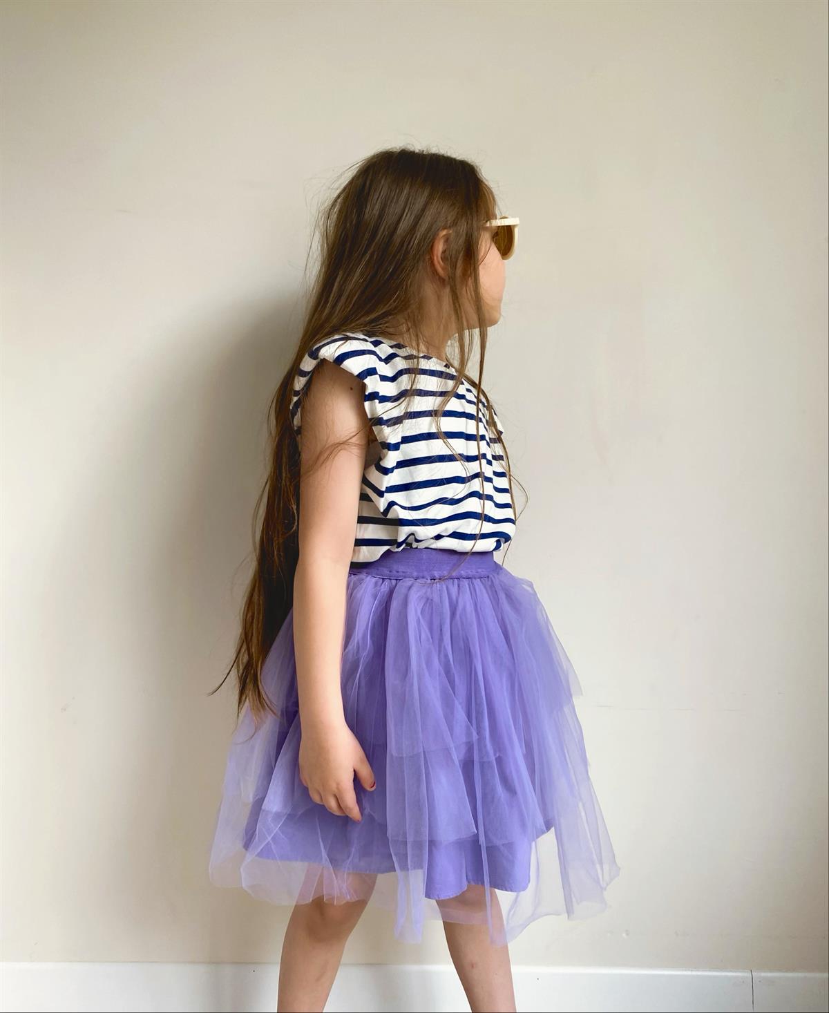 Çizgili Bluz Tütü Etek Kız Çocuk Takım Lila