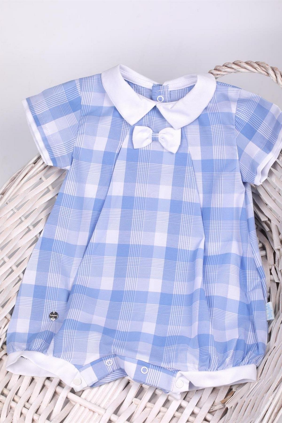 Ekoseli Şort Tulum Mavi