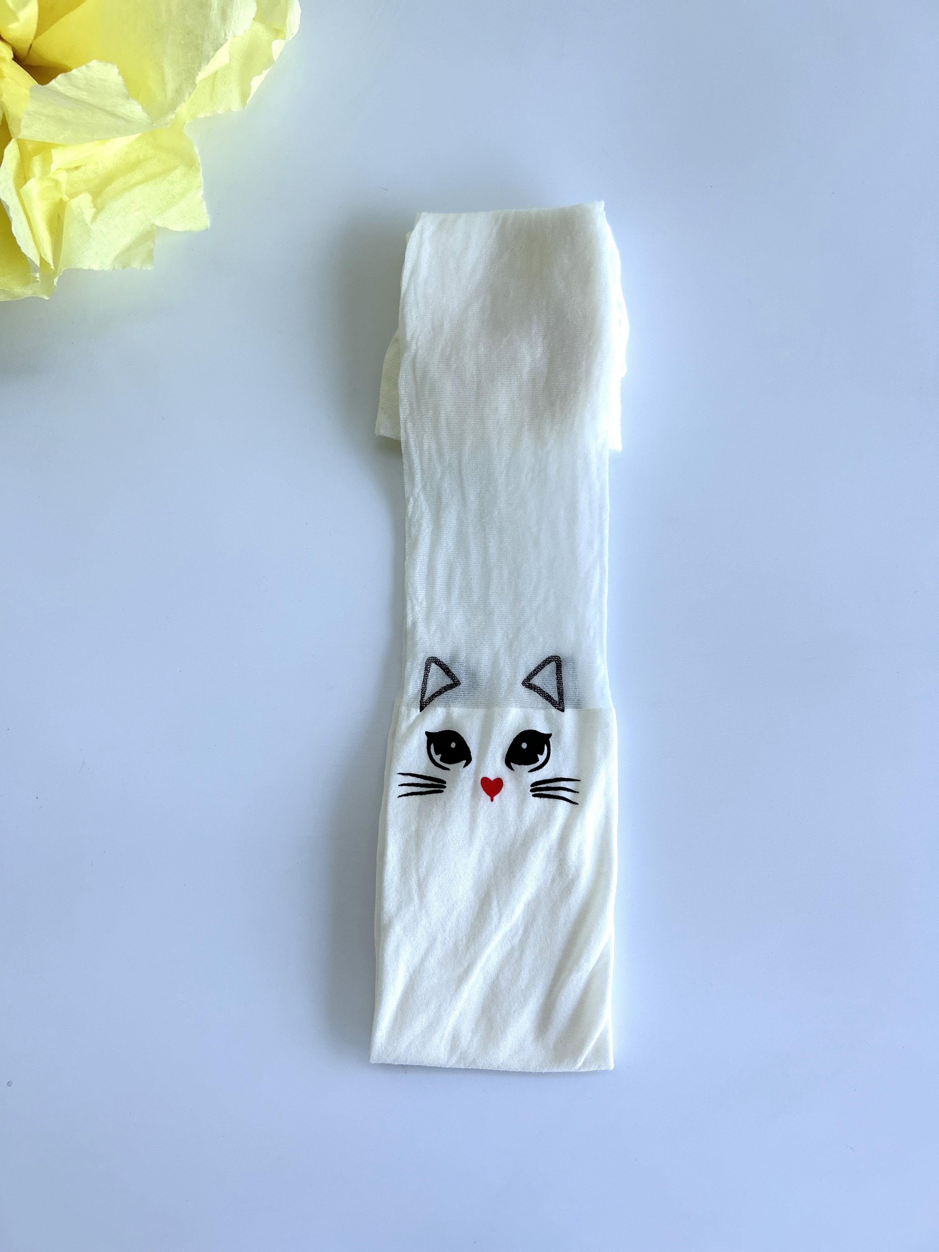 Kedi Desenli Çocuk Külotlu Mus Çorap Beyaz