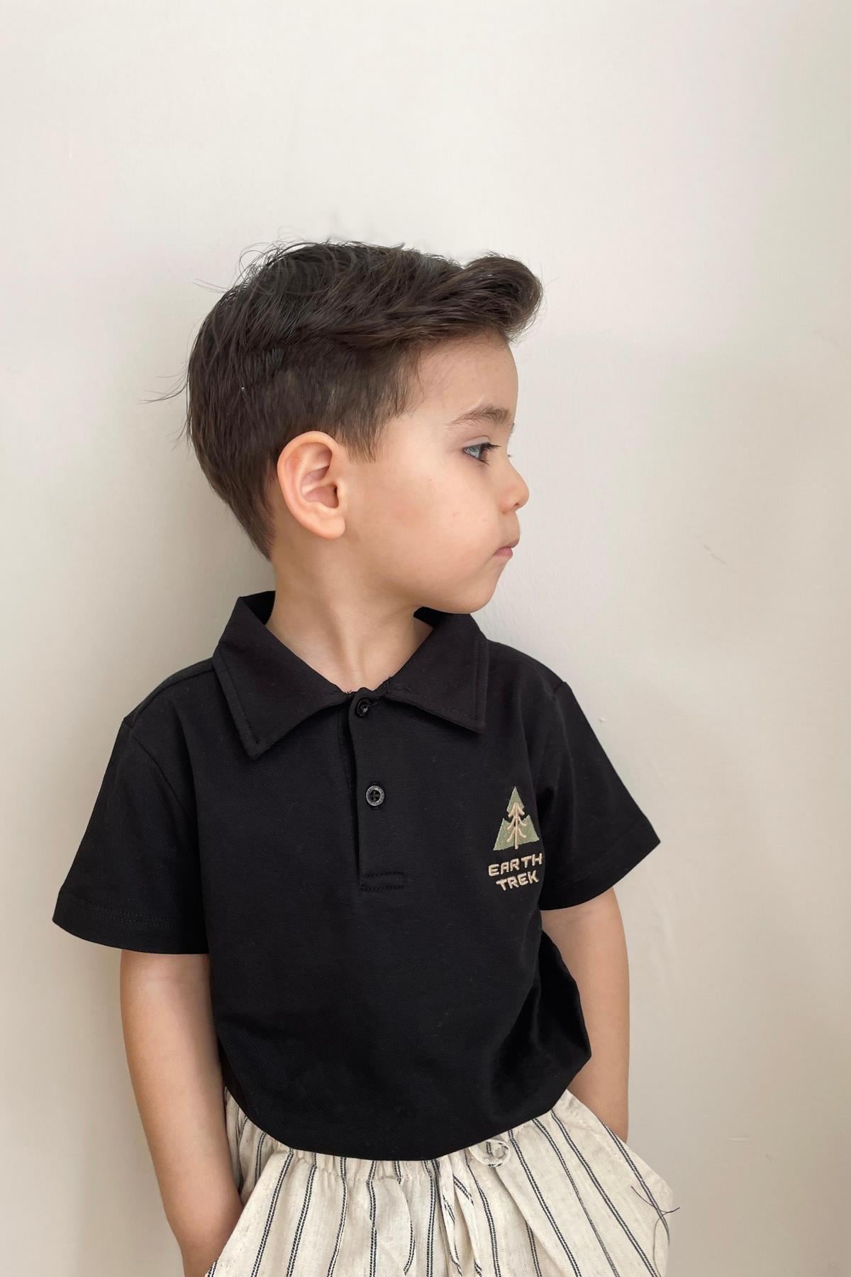 Nakışlı Polo Yaka T-shirt Siyah