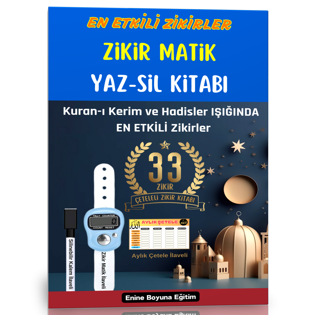 En Etkili Zikirler YAZ-SİL Kitabı (Silinebilir Kalem, Zikir Matik ve Aylık Çetele İlaveli)