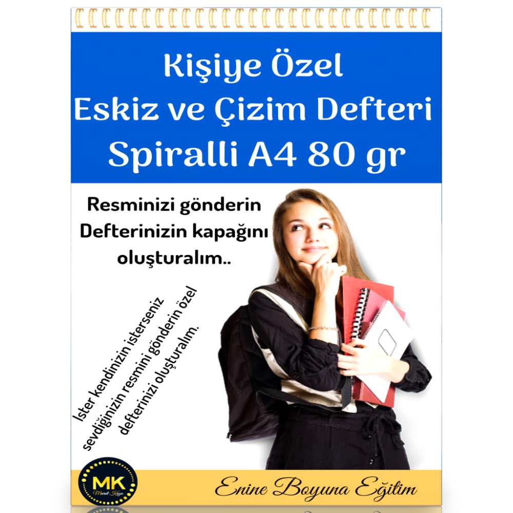 Kişiye Özel Eskiz ve Çizim Defter Spiralli 200 Sayfa A4-A5 80 gr (2 Defter)