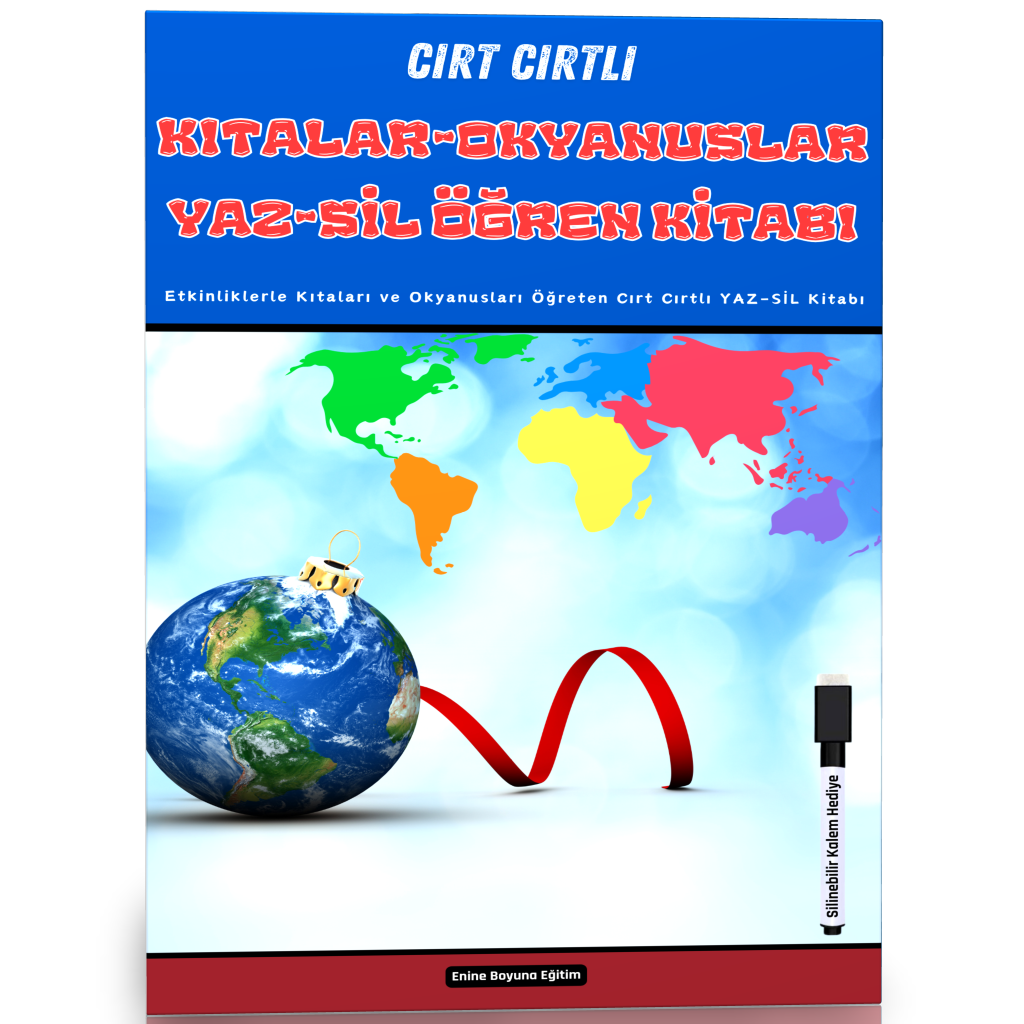 Kıtalar ve Okyanusları Öğreten YAZ SİL Kitabı  (Cırt Cırtlı)