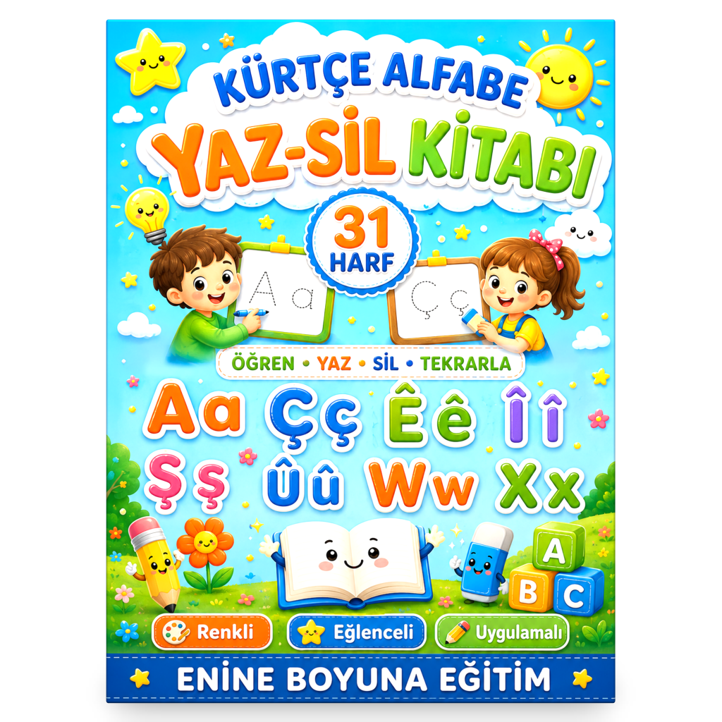 Kürtçe Alfabe Yaz-Sil Kitabı (31 Harf)