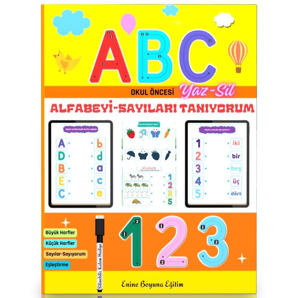 Okul Öncesi Alfabeyi Sayıları Tanıyorum YAZ-SİL Kitabı