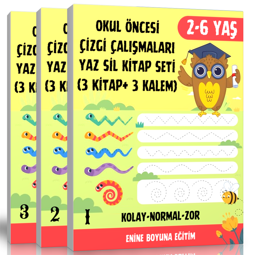 Okul Öncesi Çizgi Çalışmaları YAZ SİL Seti (3 Kitap + 3 Silinebilir Kalem)