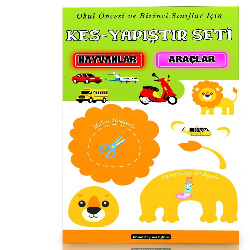 Okul Öncesi ve Birinci Sınıflar İçin KES-Yapıştır Seti (Hayvanlar-Araçlar)