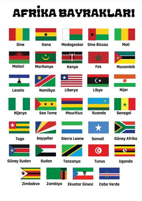 Afrika Ülke Bayrakları Çizme ve Boyama Kitabı
