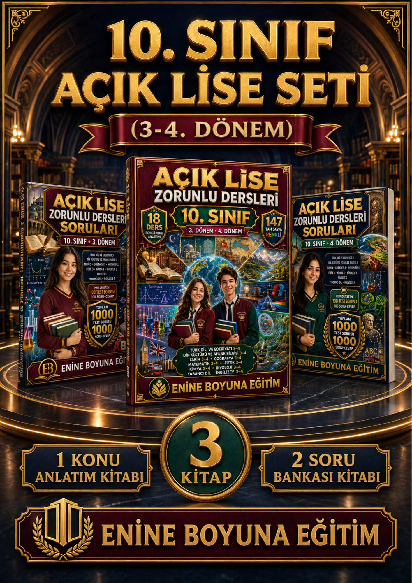 10. Sınıf Açık Lise Seti – 3. ve 4. Dönem Zorunlu Dersler | 3 Kitap