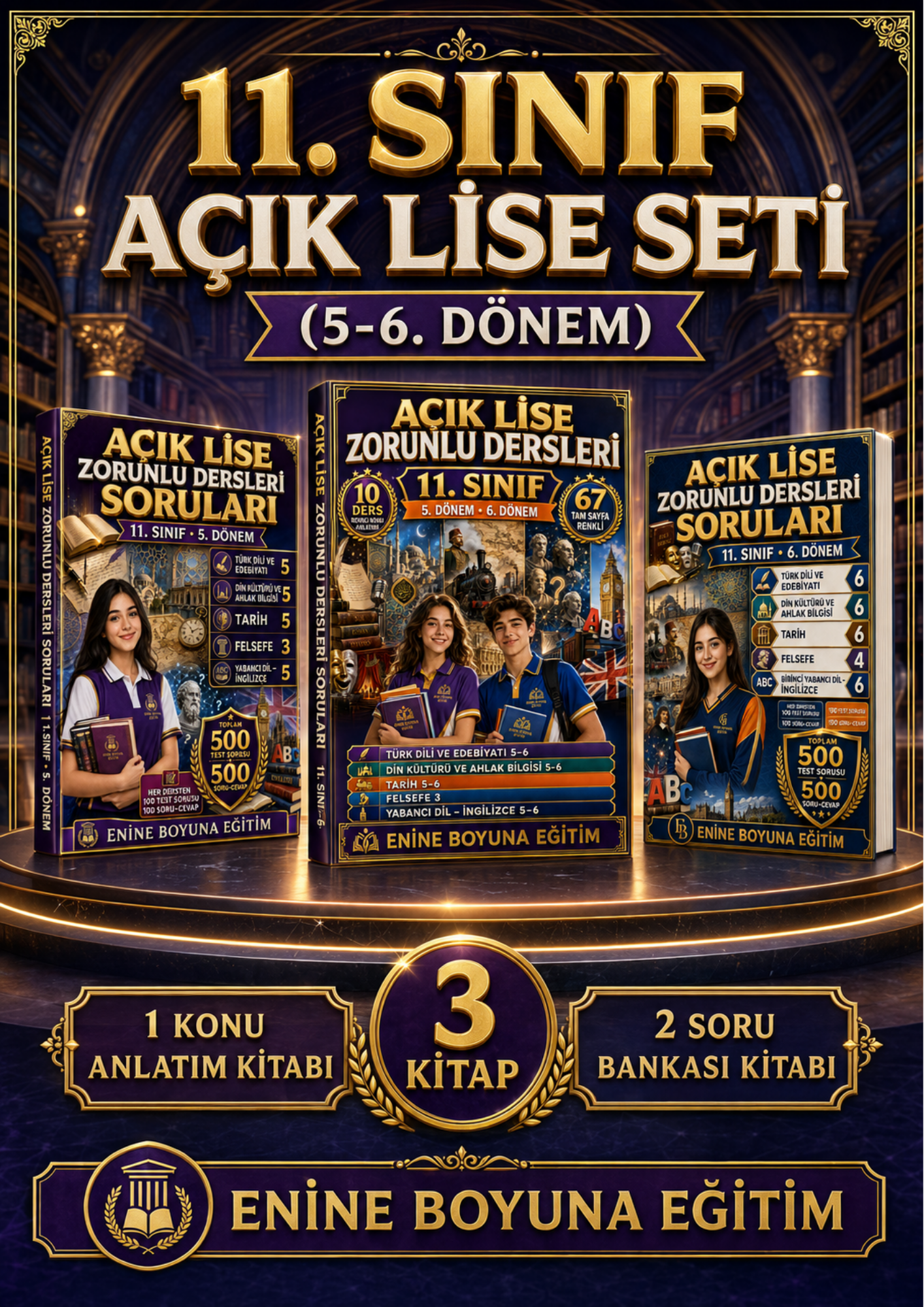 11. Sınıf Açık Lise Seti – 5. ve 6. Dönem Zorunlu Dersler | 3 Kitap