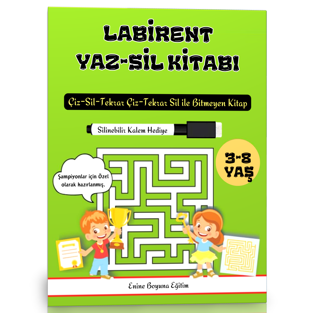 3-8 Yaş Çocuklar İçin Labirent YAZ-SİL Kitabı (Kalem Hediyeli)