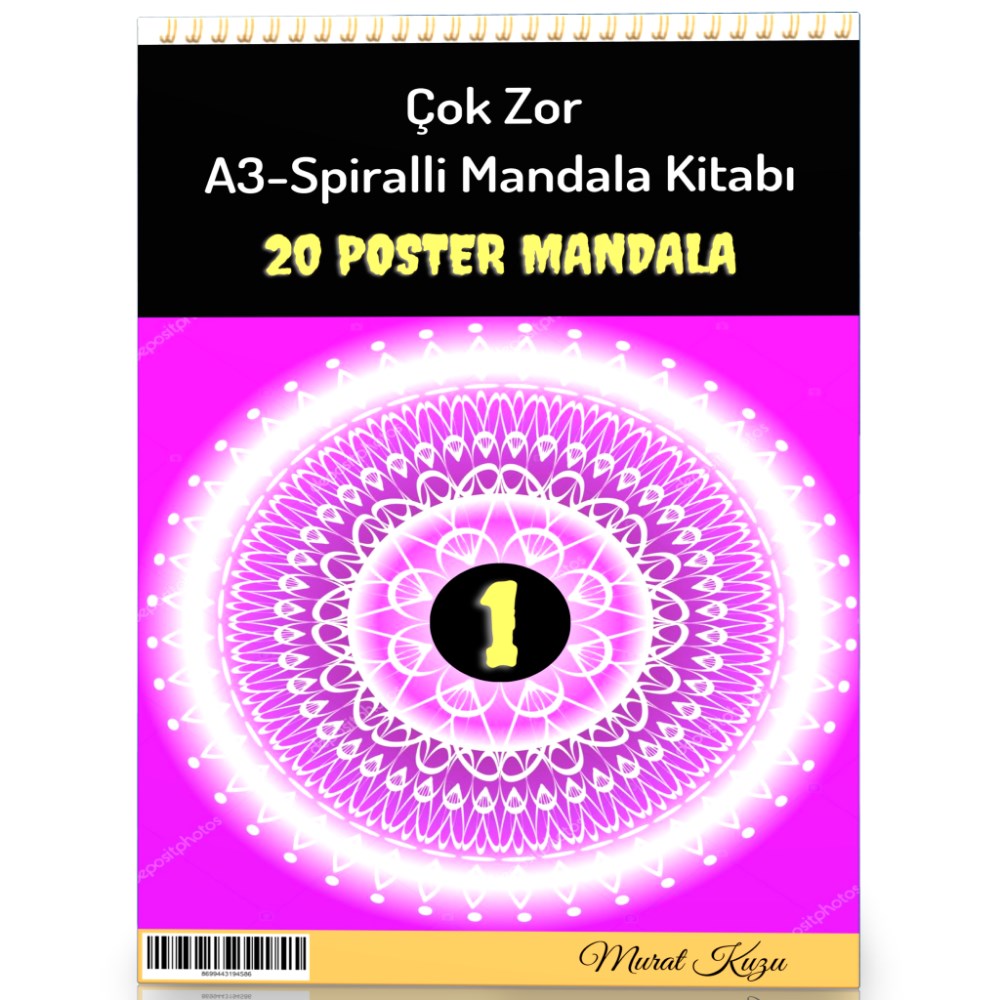 A-3 Spiralli Çok Zor Mandala Kitabı-1 (20 Poster Mandala)