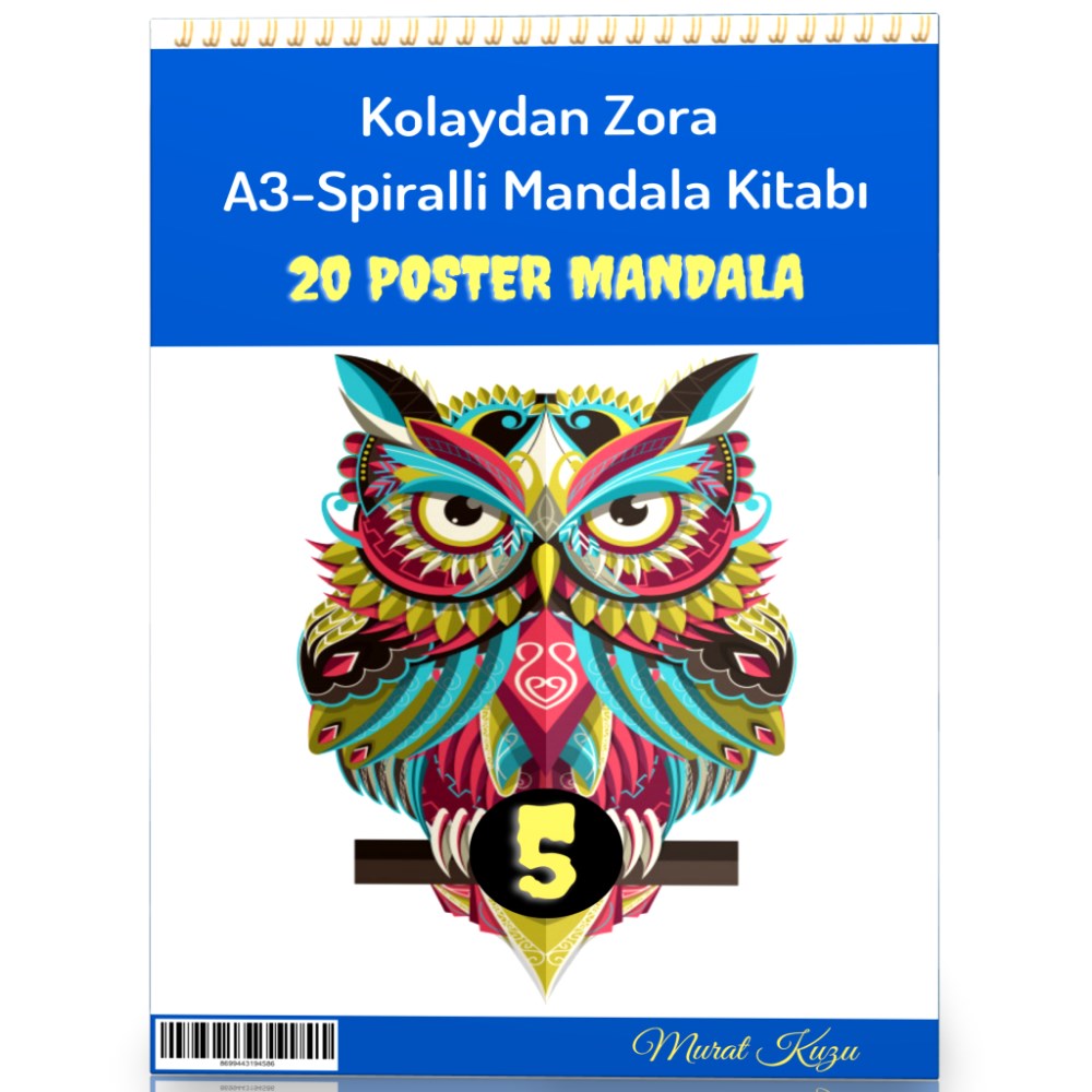 A-3 Spiralli Kolaydan Zora Mandala Kitabı-5 (20 Poster Mandala)