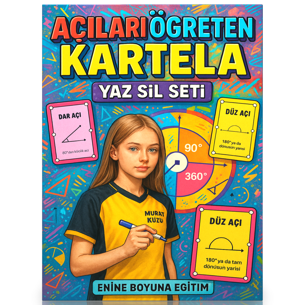 Açıları Öğreten Kartela YAZ-SİL Seti (Zincirli Kartelalar ve Yaz-SİL Kartelası)