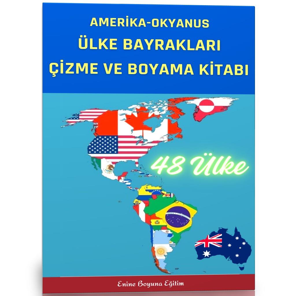Amerika ve Okyanus Ülkeleri Bayrağı Çizme ve Boyama Kitabı