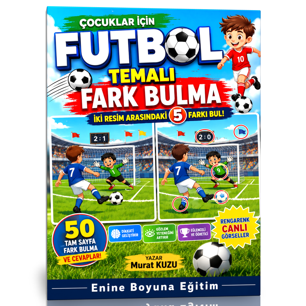Çocuklar İçin Futbol Temalı Fark Bulma Kitabı