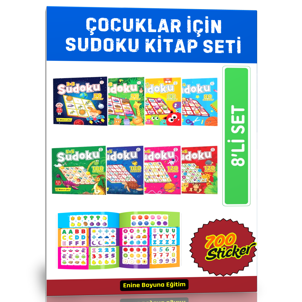Çocuklar İçin Sudoku Kitap Seti (3-8 YAŞ İçin- 8 Kitap - 700 Adet Sticker)