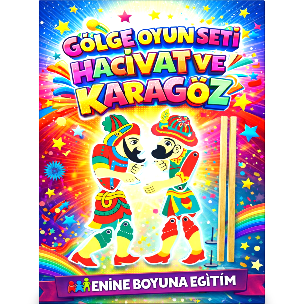 Hacivat Karagöz Gölge Oyunu Seti – 26 CM Kukla | Geleneksel Türk Tiyatrosu