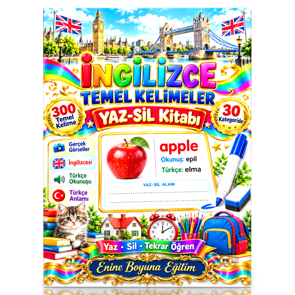 İngilizce Temel Kelimeler Yaz-Sil Kitabı | 30 Kategoride 300 Kelime 