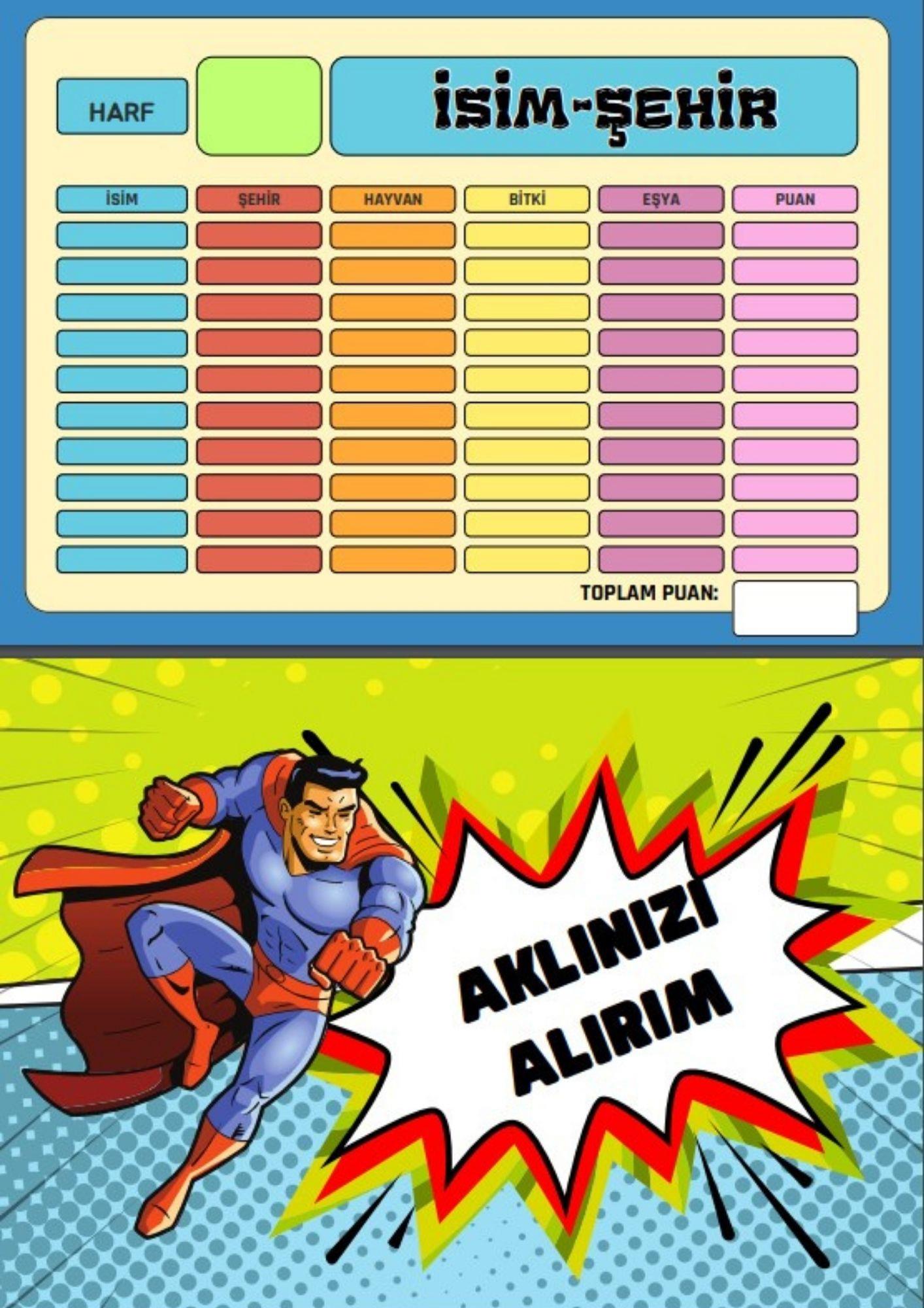 İsim-Şehir Oyunu YAZ-SİL (PVC Kaplı)