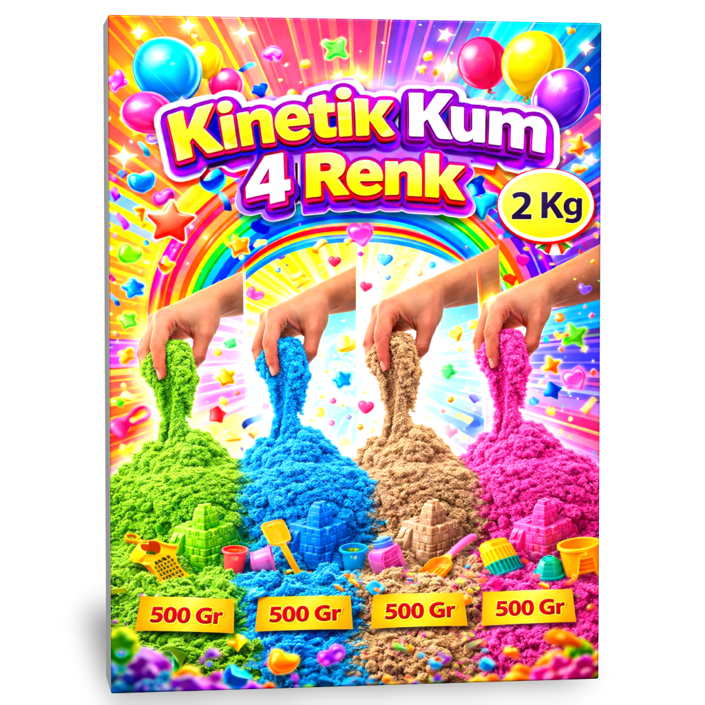 Kinetik Kum 2 Kg – 4 Renk + 8 Kalıp | Dağılmayan Oyun Kumu