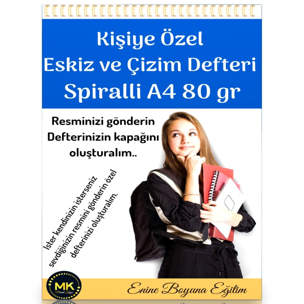 Kişiye Özel Eskiz ve Çizim Defter Spiralli 200 Sayfa A4-A5 80 gr (2 Defter)