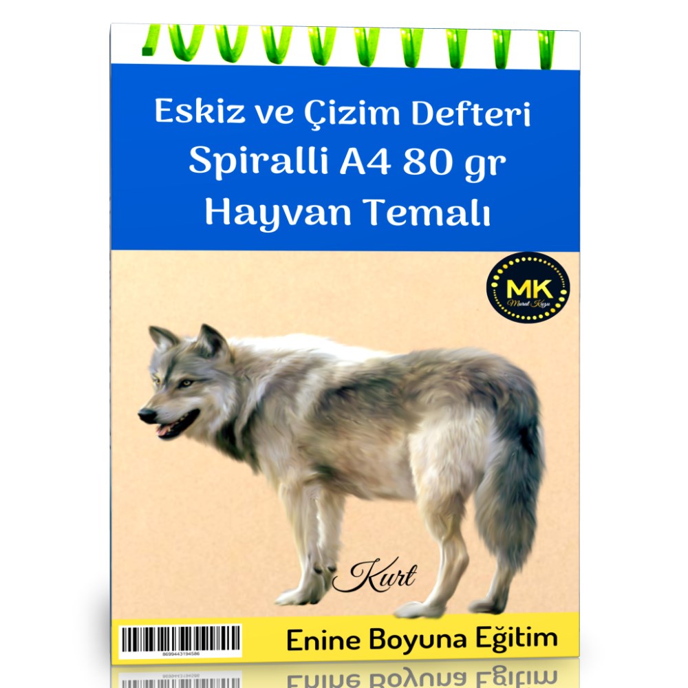 Kurt Temalı Eskiz ve Çizim Defteri Kraft Spiralli 100 Sayfa A4 80 gr