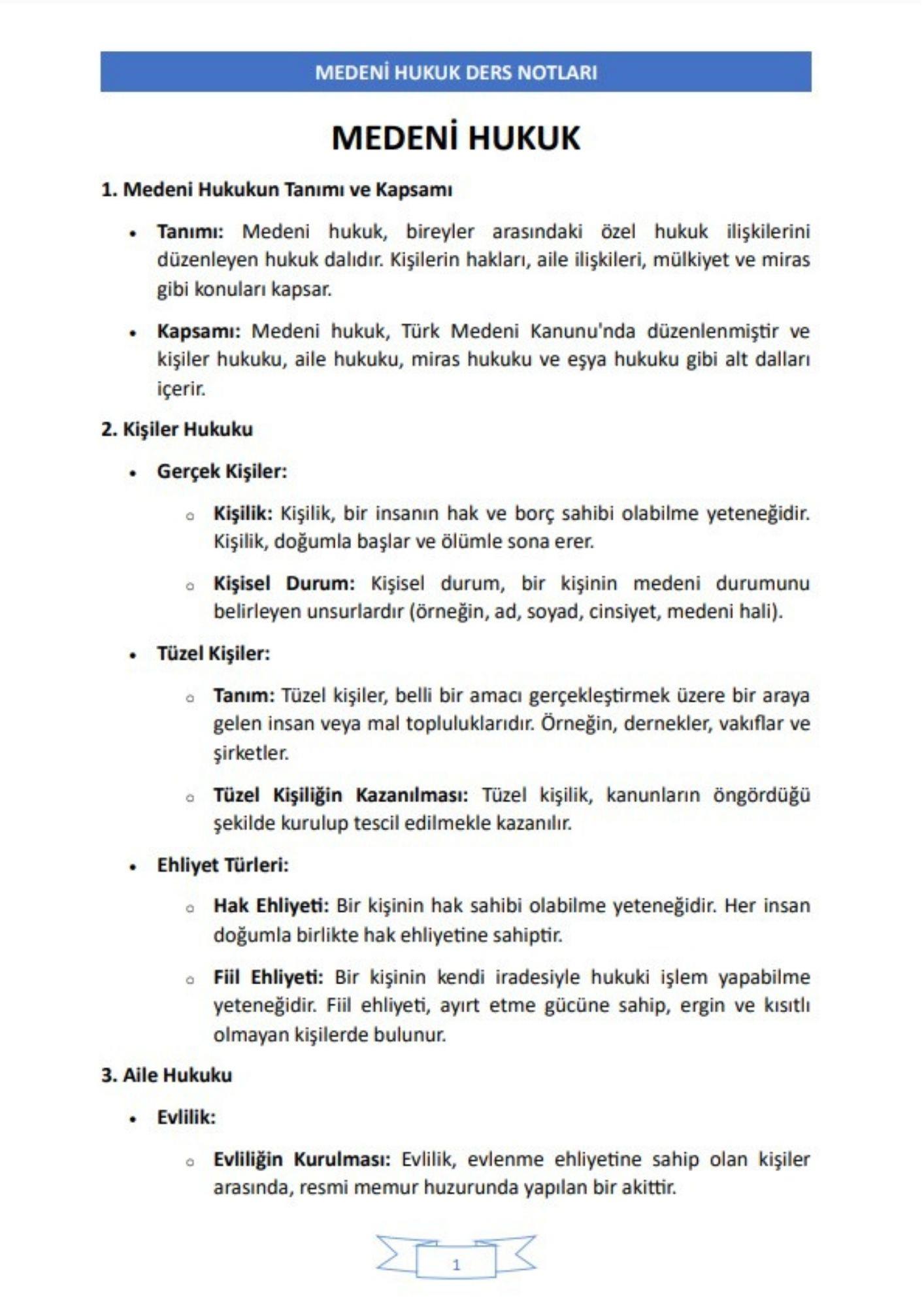 Medeni Hukuk Ders Notları