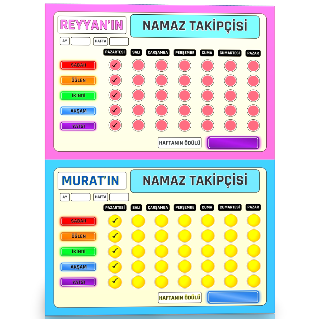 Namaz Takipçisi İkili (2 Namaz Çizelgesi) 