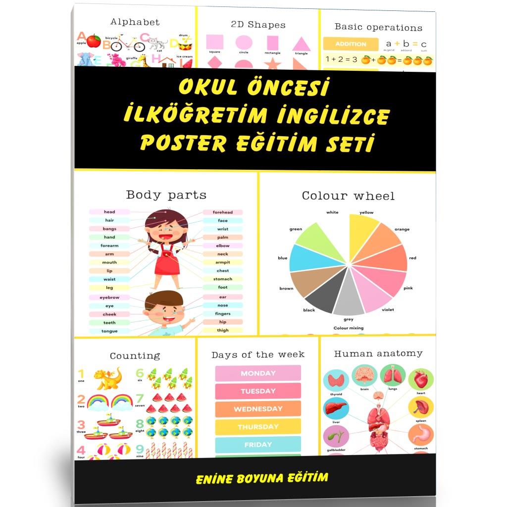 Okul Öncesi – İlköğretim İngilizce Poster Eğitim Seti -15 Pvc Laminasyonlu 