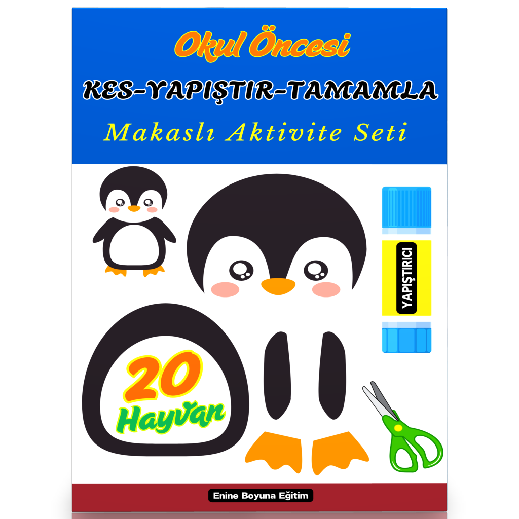 Okul Öncesi KES-YAPIŞTIR-Tamamla Makaslı Aktivite Seti (20 Hayvan)