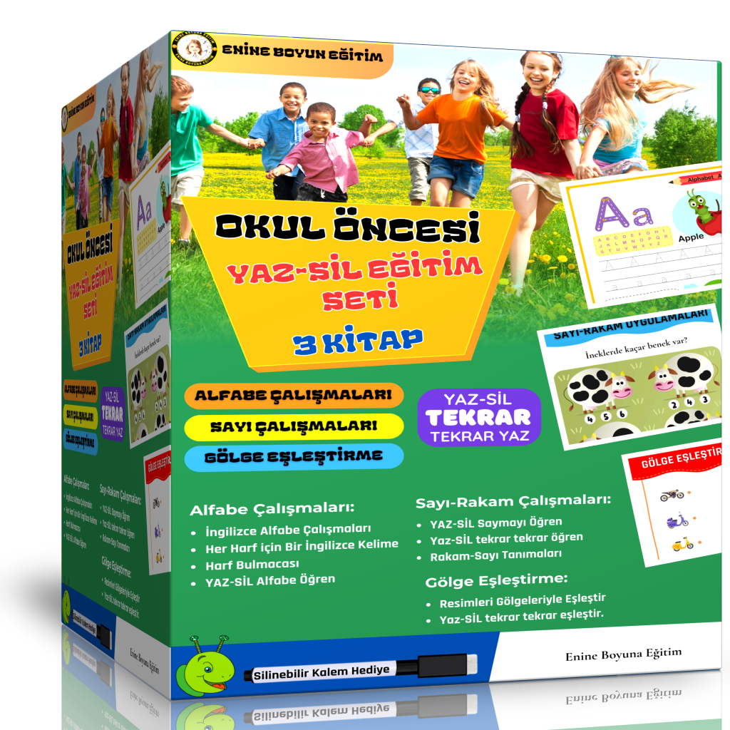 Okul Öncesi YAZ-SİL Eğitim Seti (3 Kitap-Alfabe-Sayılar-Gölge Eşleştirme)
