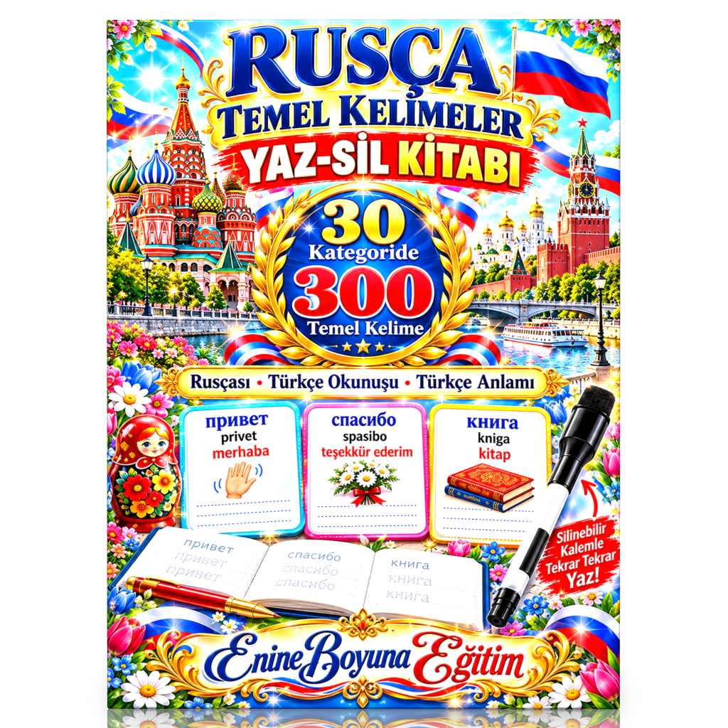 Rusça Temel Kelimeler Yaz-Sil Kitabı – 30 Kategoride 300 Kelime 