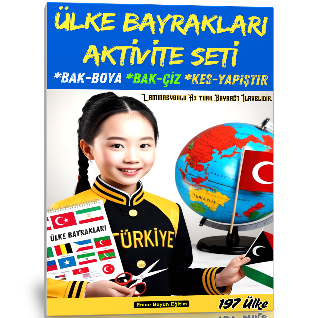 Ülke Bayrakları Aktivite Seti (Kes-Yapıştır, Bak-Çiz, Bak-Boya)