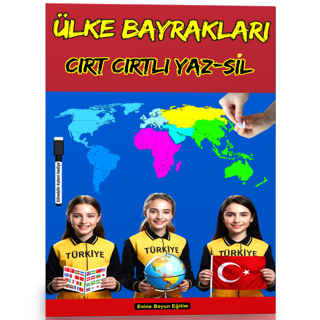 Ülke Bayrakları Öğreten Cırt Cırtlı YAZ-SİL Kitabı (198 Ülke)