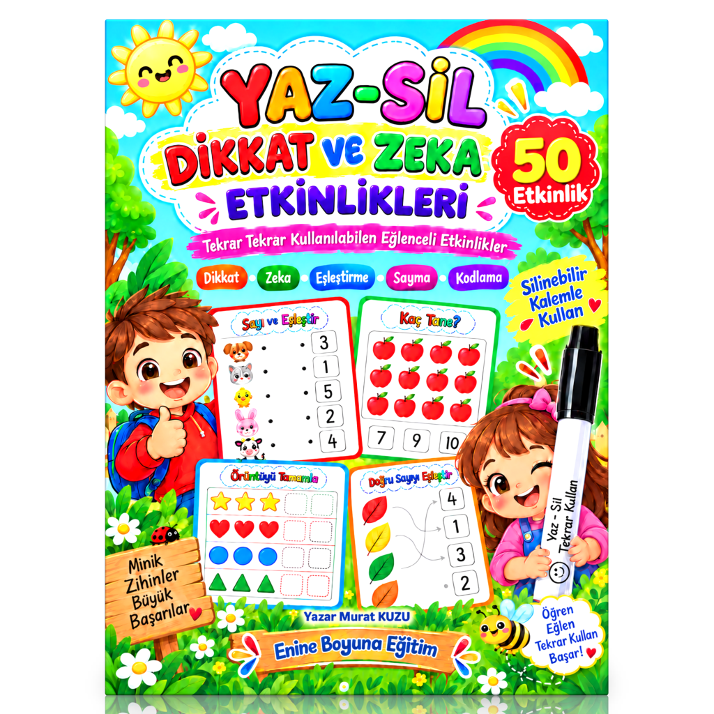 YAZ-SİL VE CIRT CIRTLI DİKKAT VE ZEKÂ ETKİNLİKLERİ KİTABI – 50 ETKİNLİK