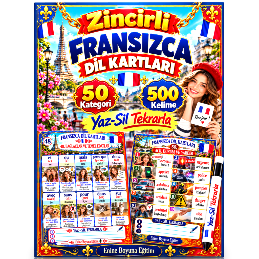 Zincirli Fransızca Dil Kartları 