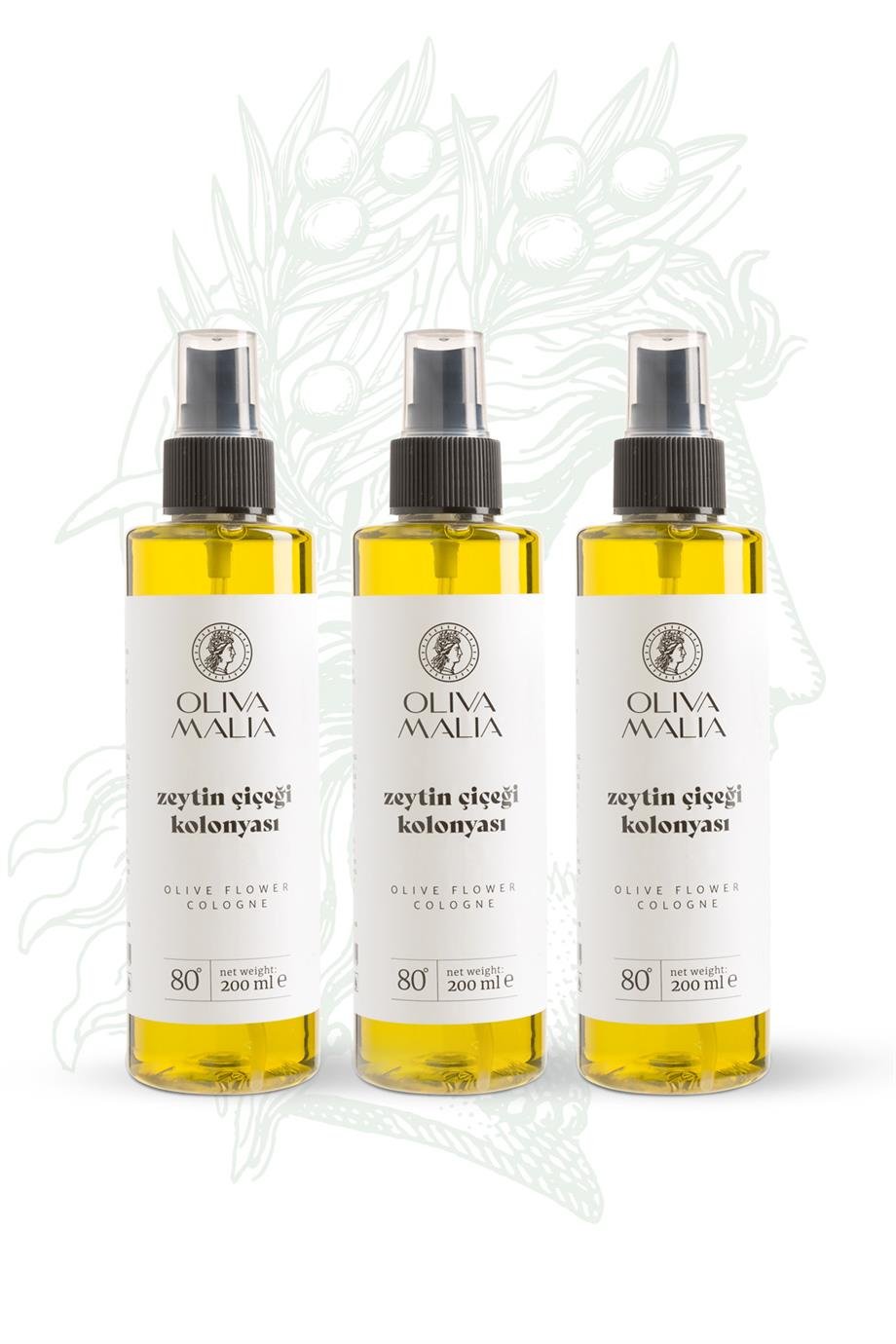 3'lü Zeytin Çiçeği Kolonyası 200 ml Sprey Kapaklı Şişe Seti