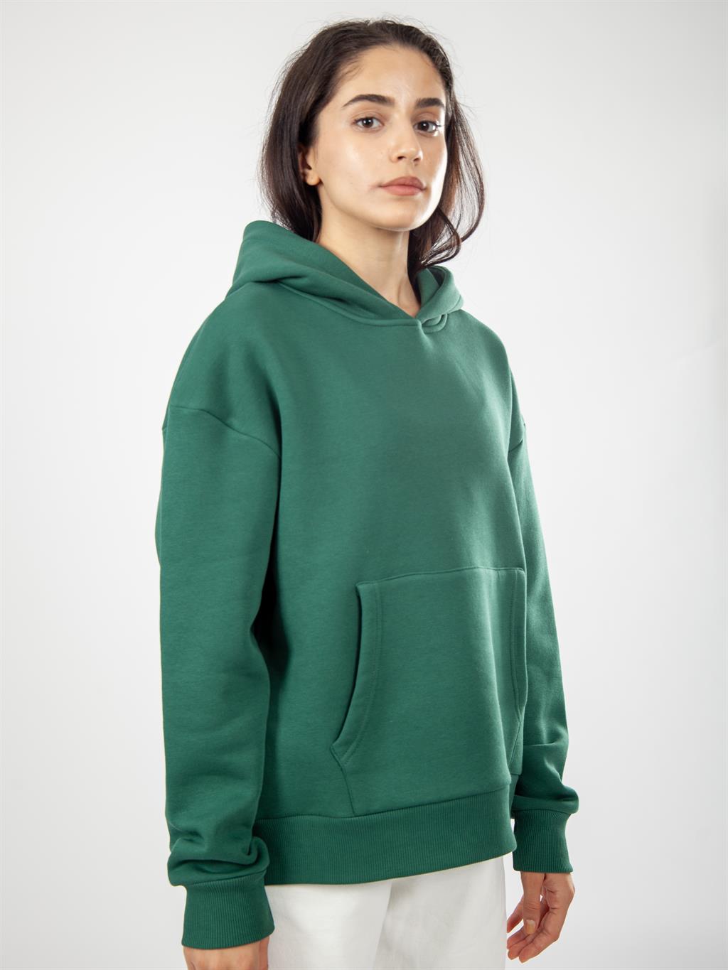 Basic Kadın Oversize Kapüşonlu Sweatshirt - YeşilM-GUN-KRFH-YESİL-L