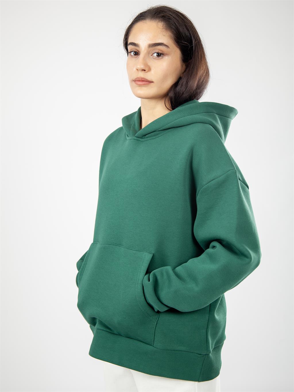 Basic Kadın Oversize Kapüşonlu Sweatshirt - YeşilM-GUN-KRFH-YESİL-L