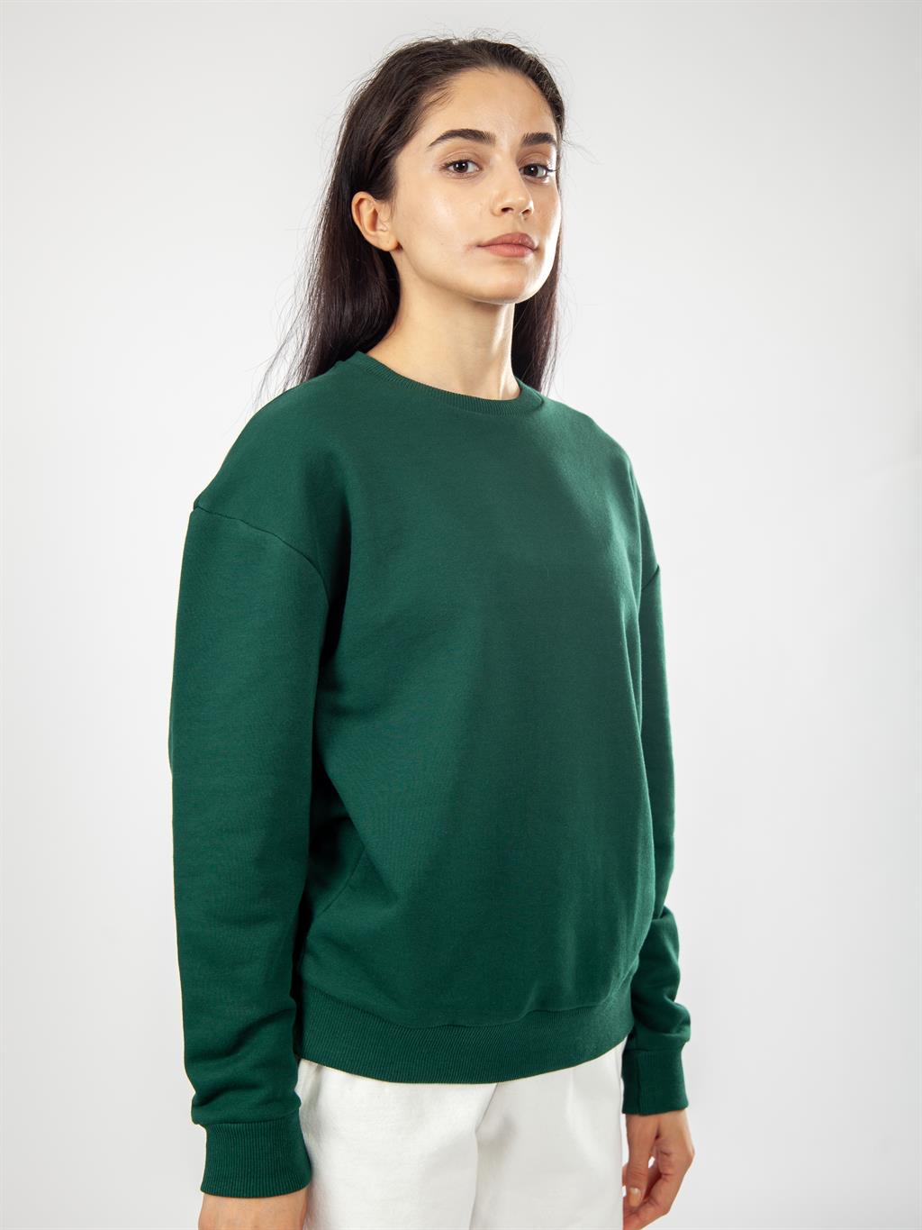 Basic Kadın Oversize Sweatshirt - YeşilM-GUN-KRFS-YESIL-L