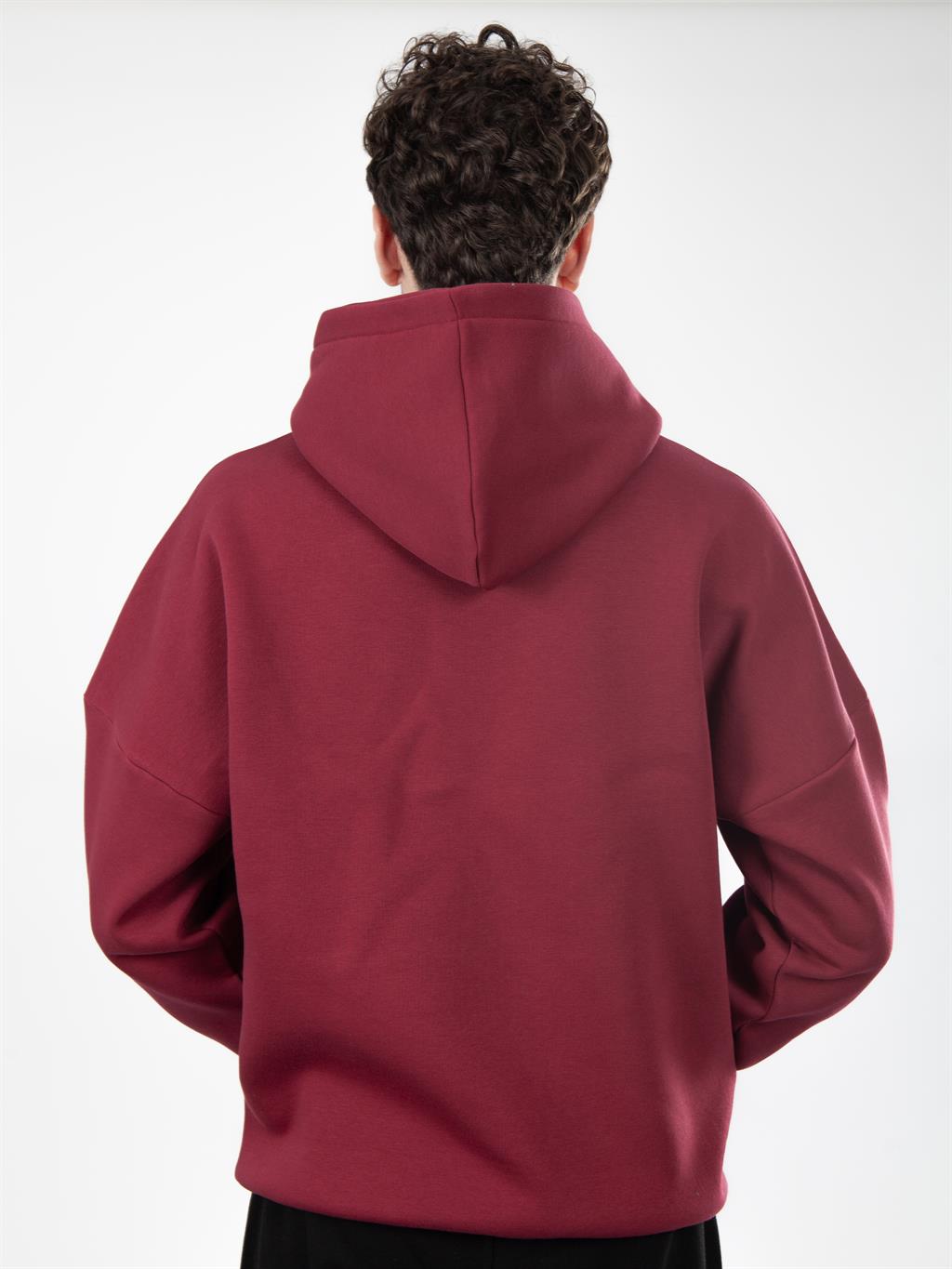 Basic Oversize Kapüşonlu Sweatshirt - BordoM-GUN-OKS-BORDO-L-BASIC