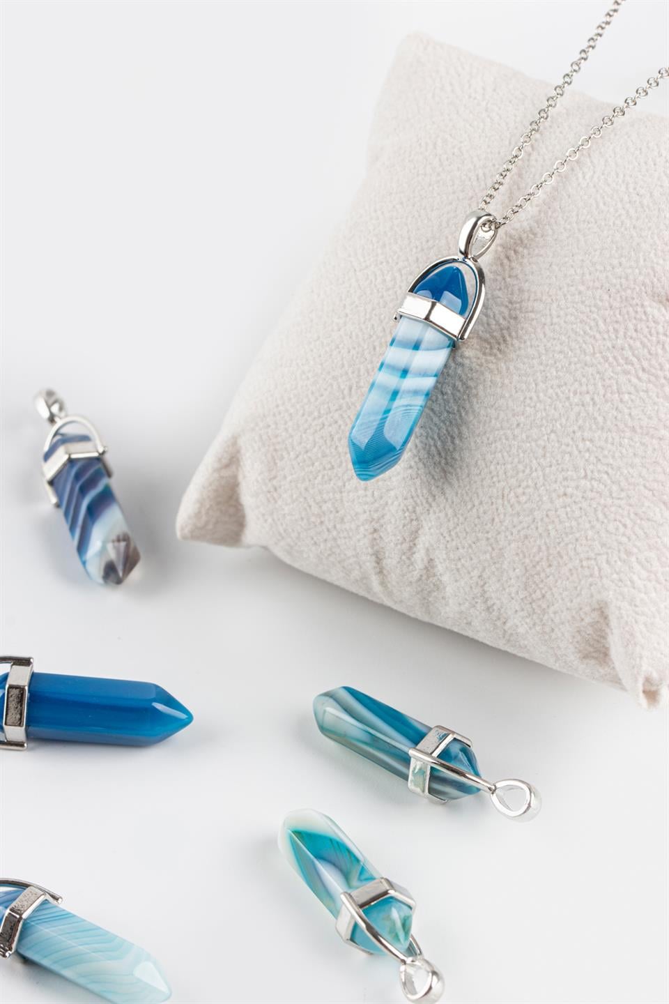 Akik Mavi Çivi Model Kolye Ucu