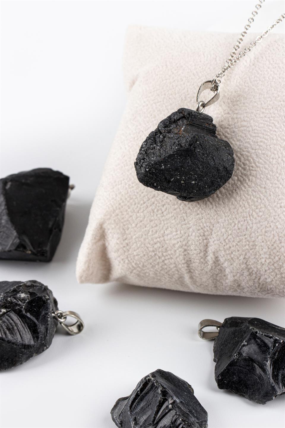 Obsidyen Ham Parça Kolye Ucu